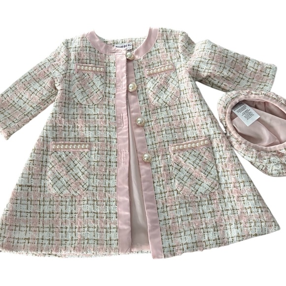 Blueberi Boulevard Other - BLUEBERI BOULEVARD Tweed Pea Coat and Beret in Pink/White Size 18M — NWT